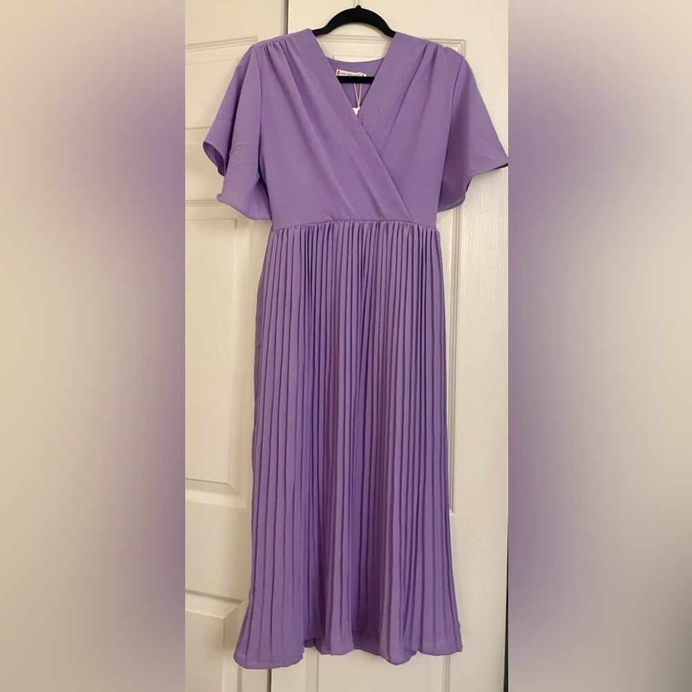 Purple V-Neck Wrap Midi Dress